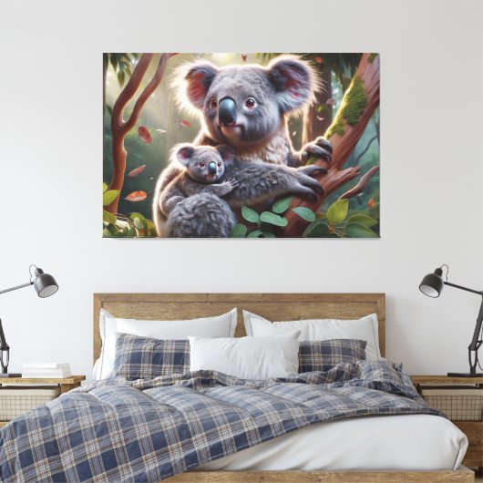 Toile Aquarelle Koala et bébé Joey dans une peinture d'a (Insitu(Chambre))