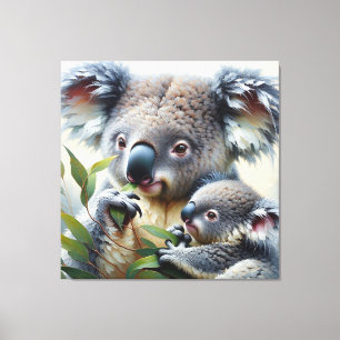 Toile Aquarelle Koala et bébé Joey dans une peinture d'a