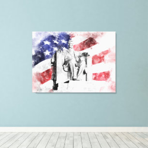 Toile Aquarelle Lincoln Memorial avec drapeau américain