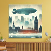 Toile Aquarelle Londres Skyline avec Dirigeable (Insitu(Salon))