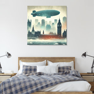 Toile Aquarelle Londres Skyline avec Dirigeable