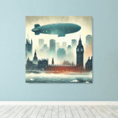 Toile Aquarelle Londres Skyline avec Dirigeable (Insitu (Plancher de Bois))