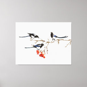 Toile Aquarelle Magpie Oiseaux Nature Art