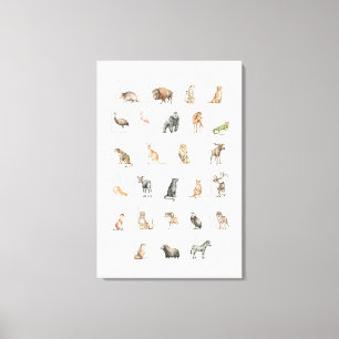 Toile Aquarelle mignonne Alphabet animal