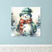 Toile Aquarelle mignonne Noël Snowman (Insitu (Plancher de Bois))