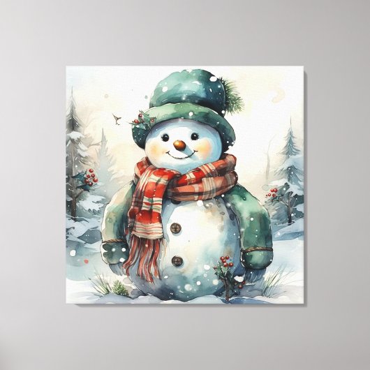 Toile Aquarelle mignonne Noël Snowman (Recto)