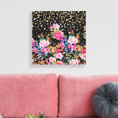 Toile Aquarelle moderne points fleuris et or (Insitu(Salon))