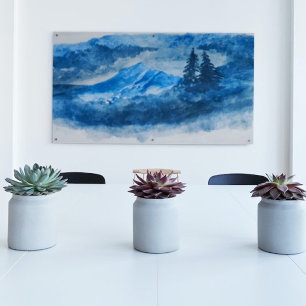 Toile Aquarelle Montagnes d'hiver Peinture paysagère