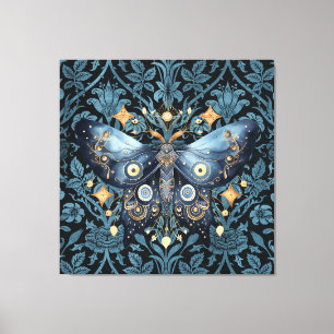 Toile Aquarelle mystique Bleu et doré Night Moth