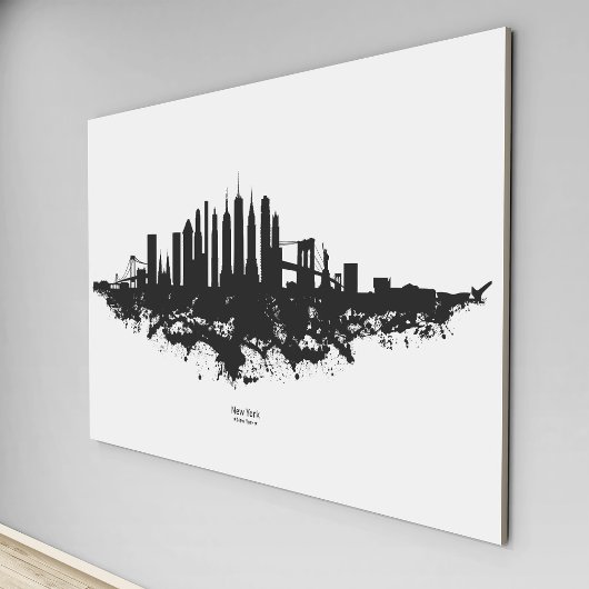 Toile Aquarelle New York Skyline noir et blanc