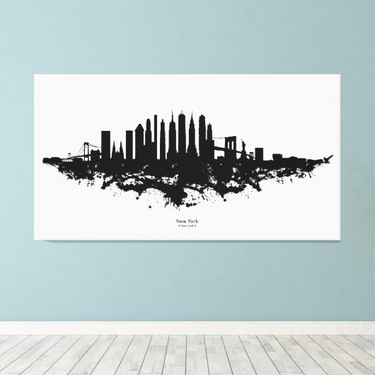 Toile Aquarelle New York Skyline noir et blanc (Insitu (Plancher de Bois))