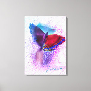 Toile Aquarelle Ombre Papillon rose et violet