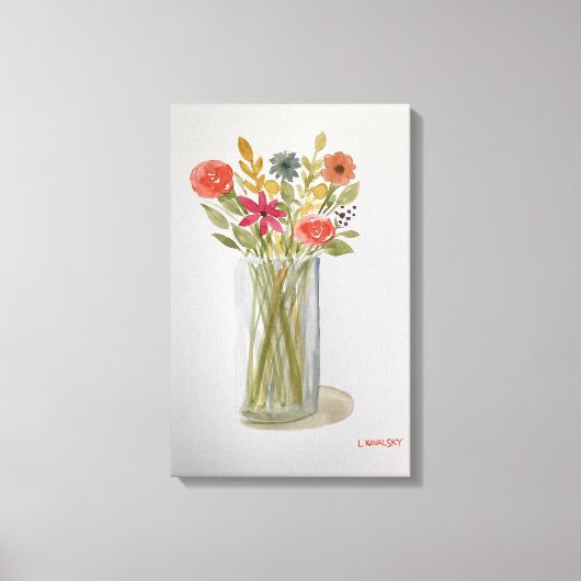 Toile Aquarelle Originale Fleurs colorées Dans Le Jar (Recto)