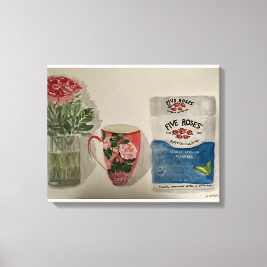 Toile Aquarelle originale "Thé fort & Roses" (Recto)