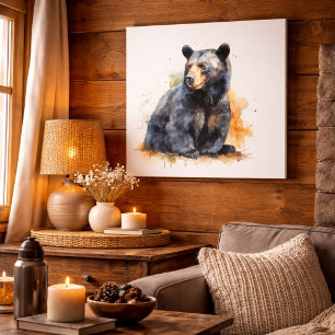 Toile Aquarelle Ours Noir Art Forestier