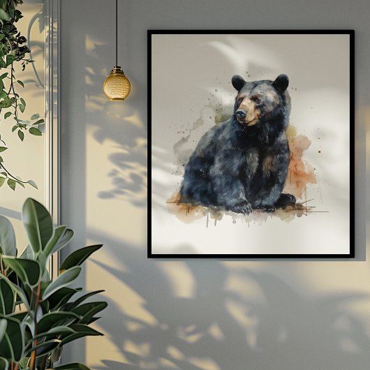 Toile Aquarelle Ours Noir Ours Bois Art