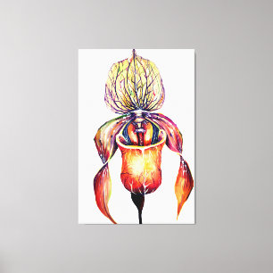 Toile Aquarelle Paphiopedilum Orchid en couleurs vives