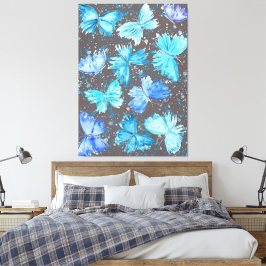 Toile Aquarelle Papillons bleu et turquoise 1. (Insitu(Chambre))