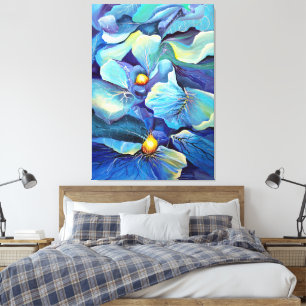 Toile Aquarelle peinte à la main Aqua florale et Blues