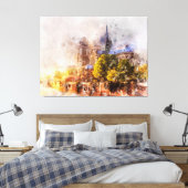 Toile Aquarelle Peinture Cathédrale Notre-Dame Lever du  (Insitu(Chambre))