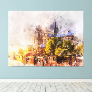 Toile Aquarelle Peinture Cathédrale Notre-Dame Lever du