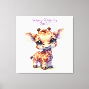 Toile Aquarelle petite girafe