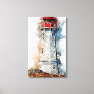 Toile Aquarelle phare Océan