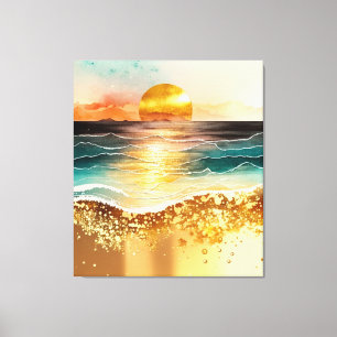 Toile Aquarelle Plage Coucher de soleil Peinture avec Ac