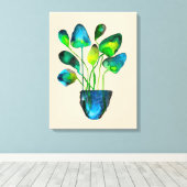 Toile Aquarelle plante art vert et bleu abstrait (Insitu (Plancher de Bois))