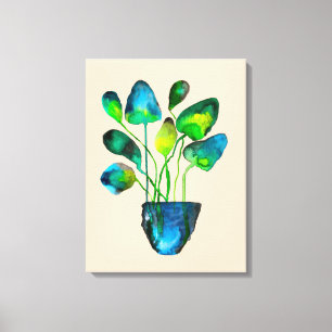 Toile Aquarelle plante art vert et bleu abstrait