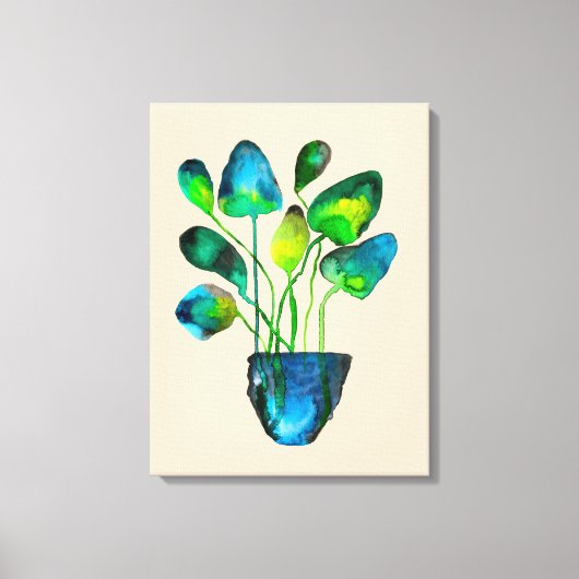 Toile Aquarelle plante art vert et bleu abstrait (Recto)