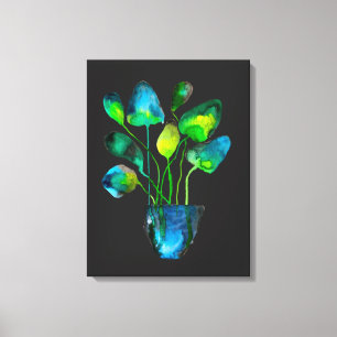 Toile Aquarelle plante art vert et bleu abstrait