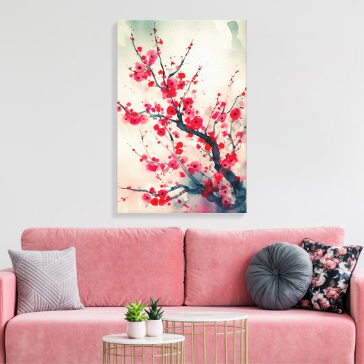 Toile Aquarelle poétique à fleurs de prune rouge (Insitu(Salon))