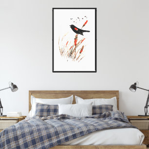 Toile Aquarelle Red Wing Blackbird Oiseau Art de la natu