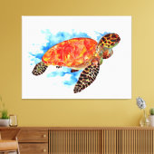 Toile Aquarelle rouge Tortue marine (Insitu(Salon))