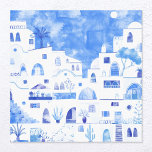 Toile Aquarelle Santorin<br><div class="desc">Paysage moderne aquarelle représentant le village d'Oia sur l'île grecque ensoleillée de Santorin en bleu et blanc éclatant. J'aimerais être là tout de suite,  en sirotant un verre de vin cool au soleil. Art original de Nic Squirrell.</div>