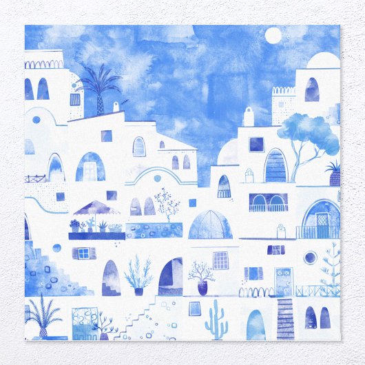 Toile Aquarelle Santorin