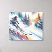 Toile Aquarelle Ski de neige en descente (Recto)