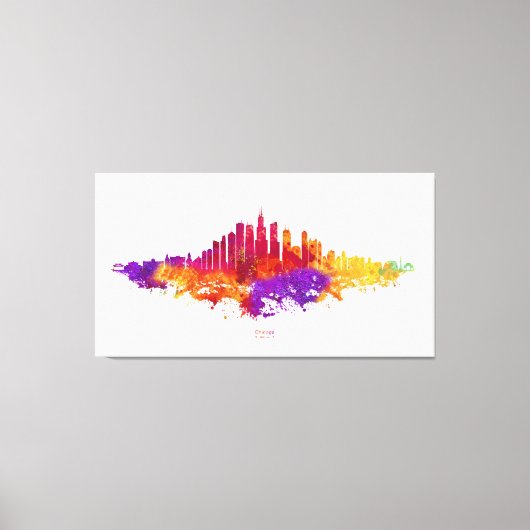 Toile Aquarelle Skyline de Chicago en blanc (Recto)