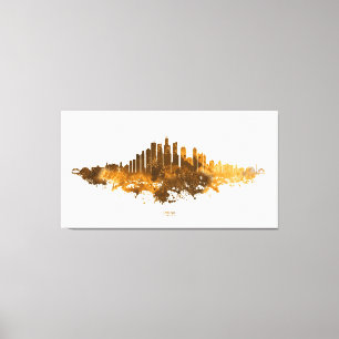 Toile Aquarelle Skyline de Chicago en orange