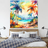 Toile Aquarelle Soleil à travers la plage de palmiers (Insitu(Chambre))