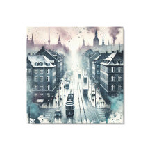 Aquarelle Top Street View avec lignes de tramway