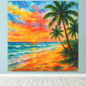Toile Aquarelle Tropical Beach Sunset (Insitu (Plancher de Bois))