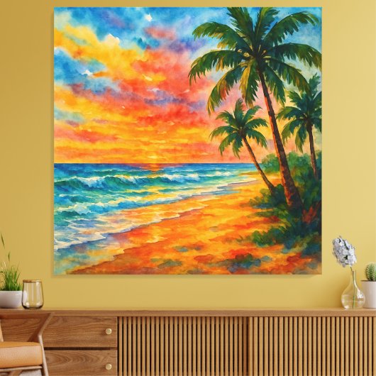 Toile Aquarelle Tropical Beach Sunset (Insitu(Salon))