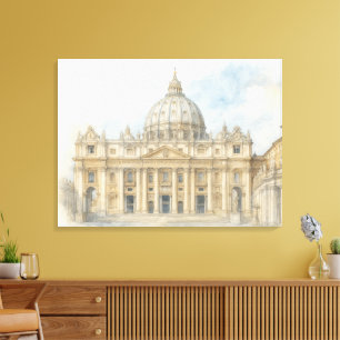 Toile Aquarelle Vatican Basilique Saint-Pierre Italie