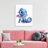 Toile Aquarelle Vector Purple et Bleu mignon Bébé Dragon (Insitu(Salon))