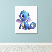 Toile Aquarelle Vector Purple et Bleu mignon Bébé Dragon (Insitu (Plancher de Bois))