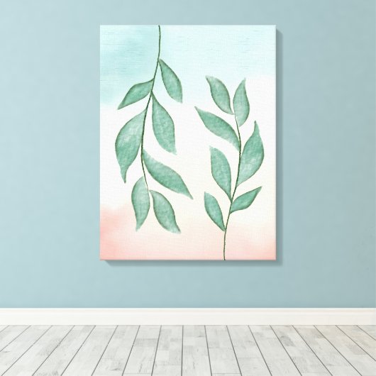 Toile Aquarelle Verdure sur un Arrière - plan rose paste (Insitu (Plancher de Bois))