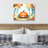 Toile Aquarelle verte orange Forêt Citrouille d'automne (Insitu(Chambre))