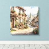 Toile Aquarelle vieux village européen avec vue rustique (Insitu (Plancher de Bois))